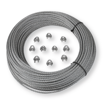 Câble acier zingué Ø 6 mm, 50 mètres avec serre-câble